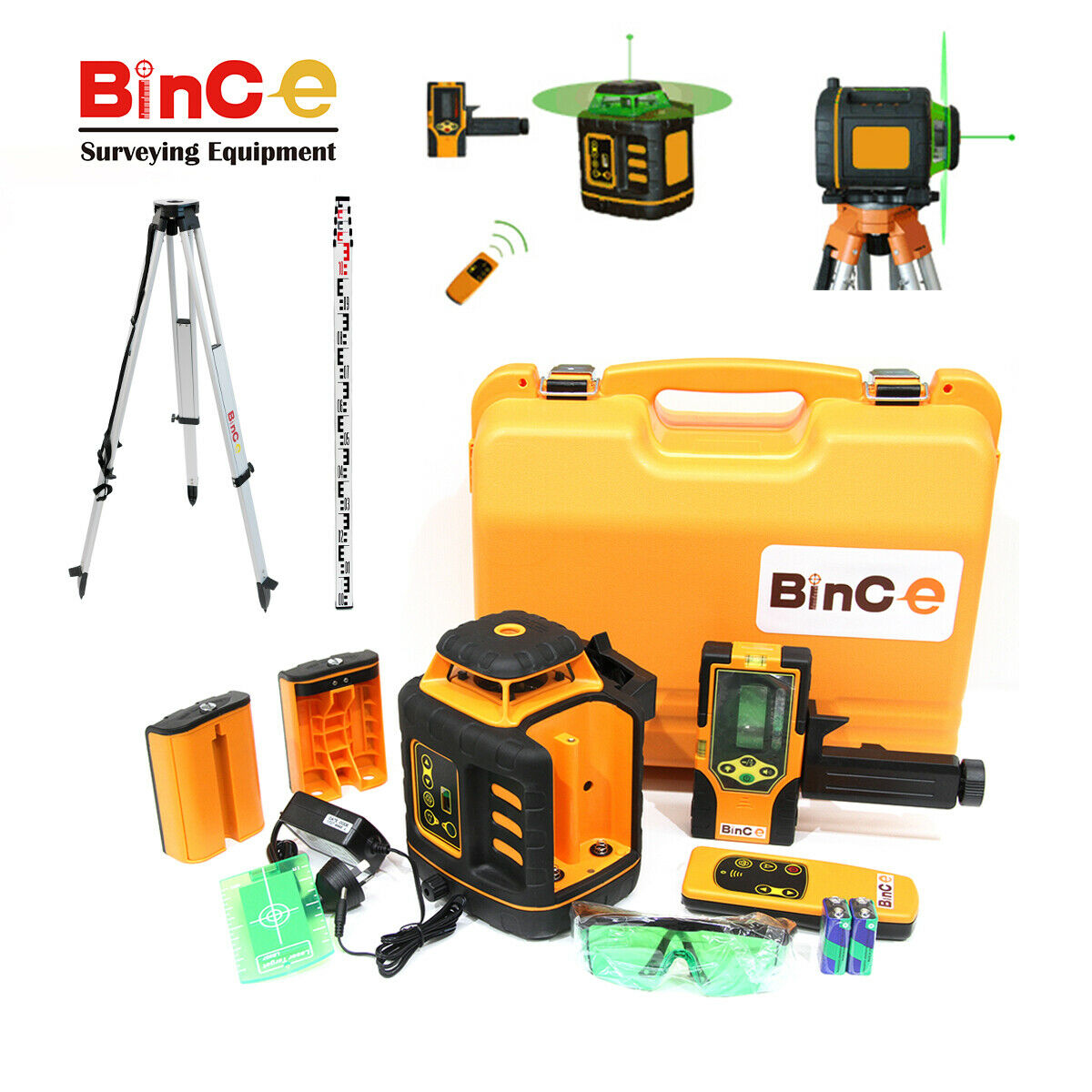 Green Beam Rotary Laser Level Self Leveling Rotating w Receiver & Trip