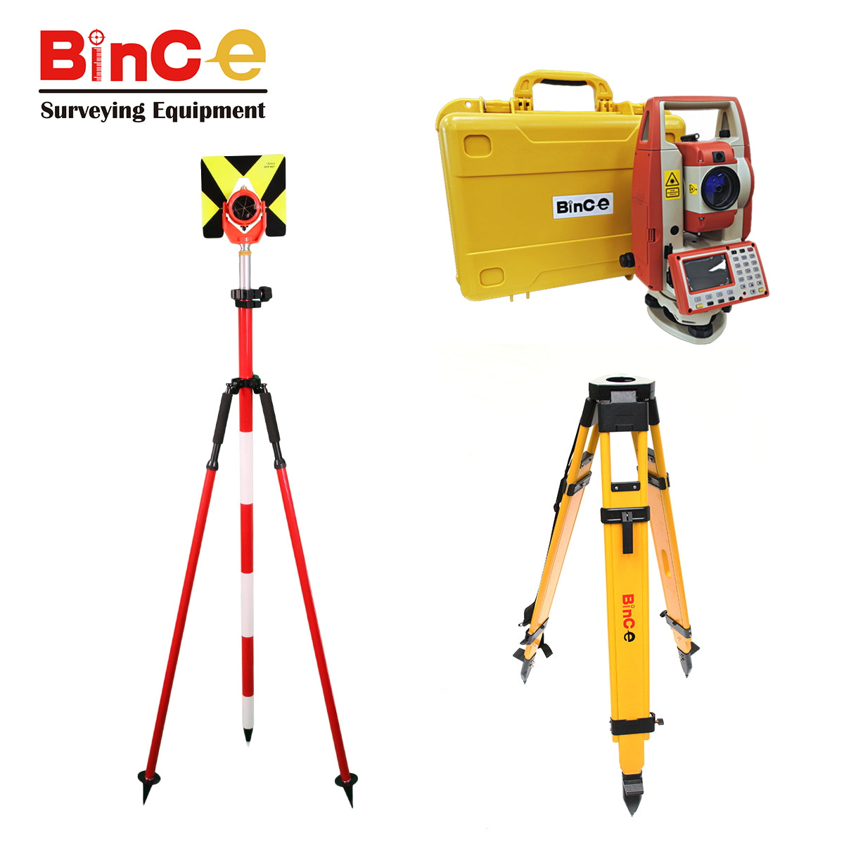 Bince TS-302R15 2'' Reflectorless 1000m Total Station w/Tripod, Prism, Pole, Bipod, Surveying Set