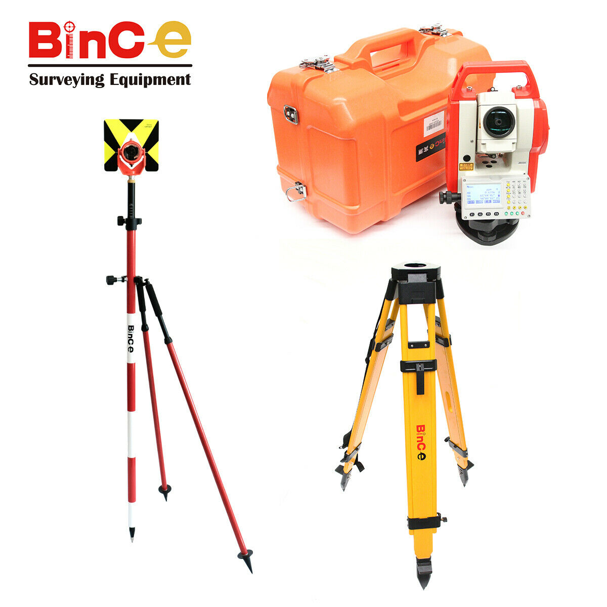 Reflectorless 600m 2'' Total Station w Tripod, Prism, Pole, Bipod, Surveying Set