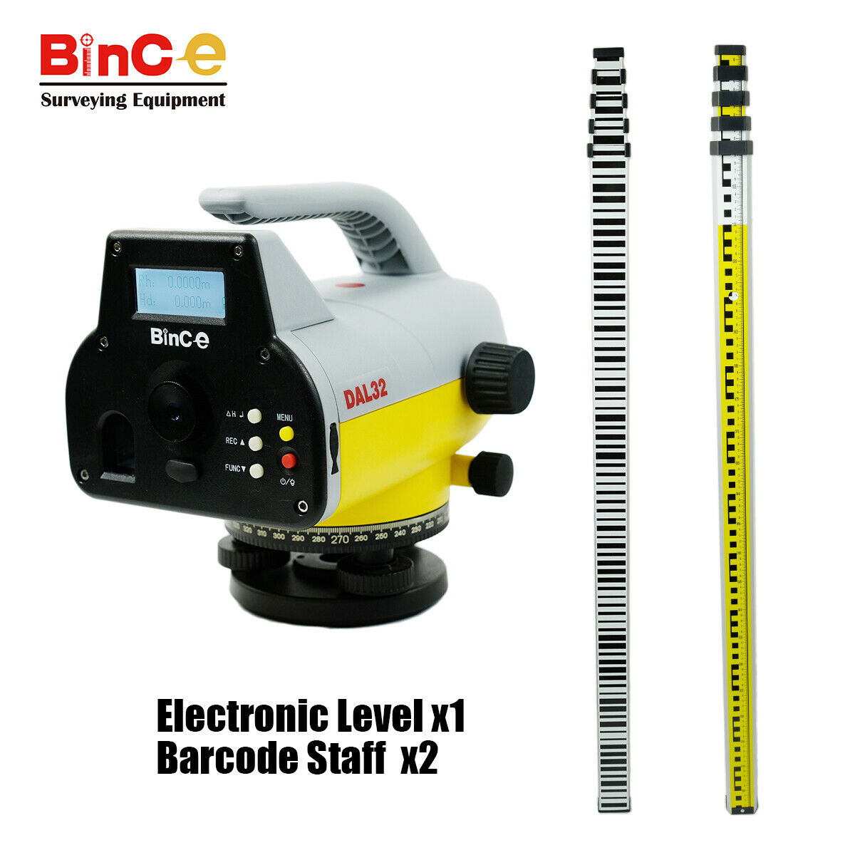 Bince DAL32 Digital Electronic Level with Memory with Two Leveling Barcode Staff