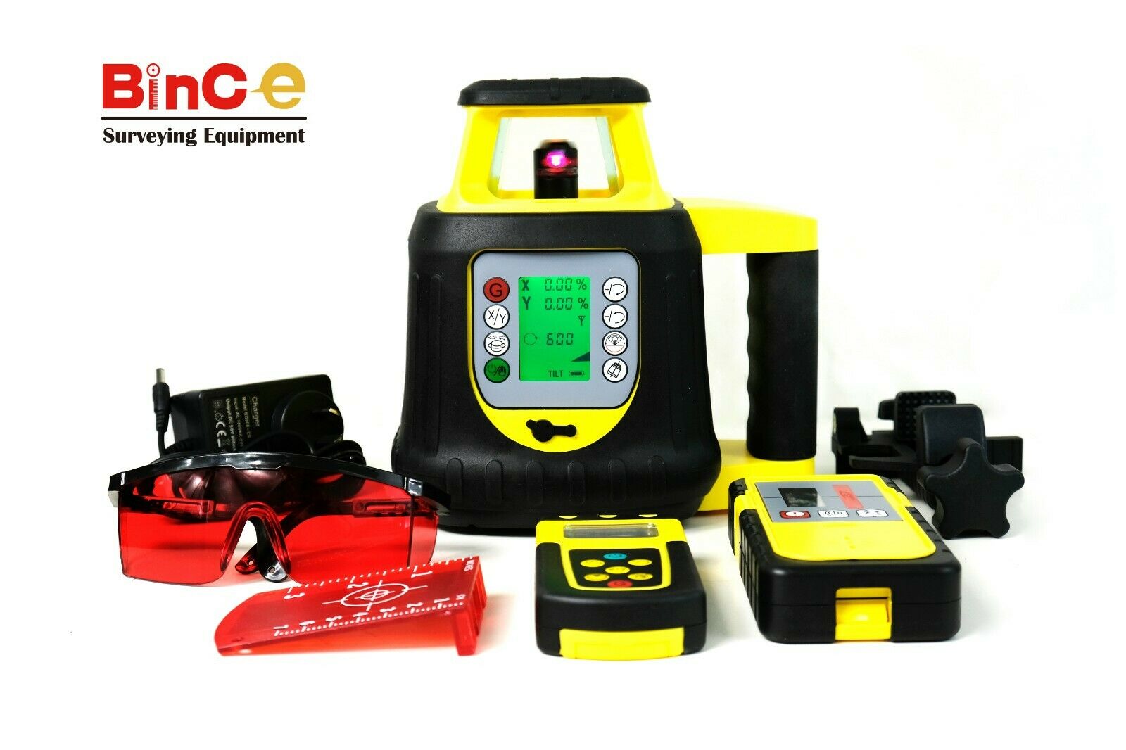 Red Electronic Leveling Rotating Rotary Laser Level w R/C Detecter Tripod Staff