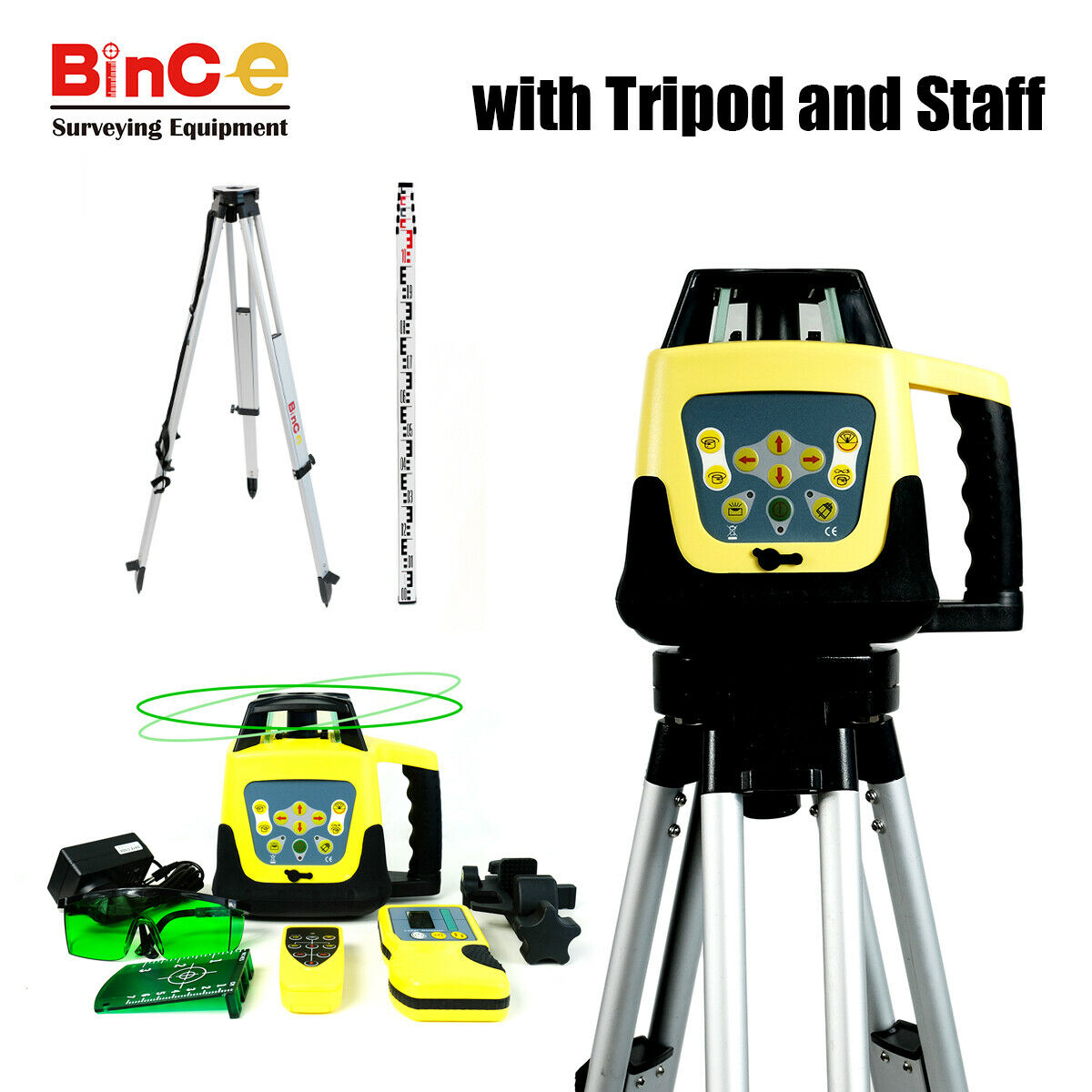 Electronic Leveling Green Rotating Rotary Laser Level &R/C Detecter Tripod Staff