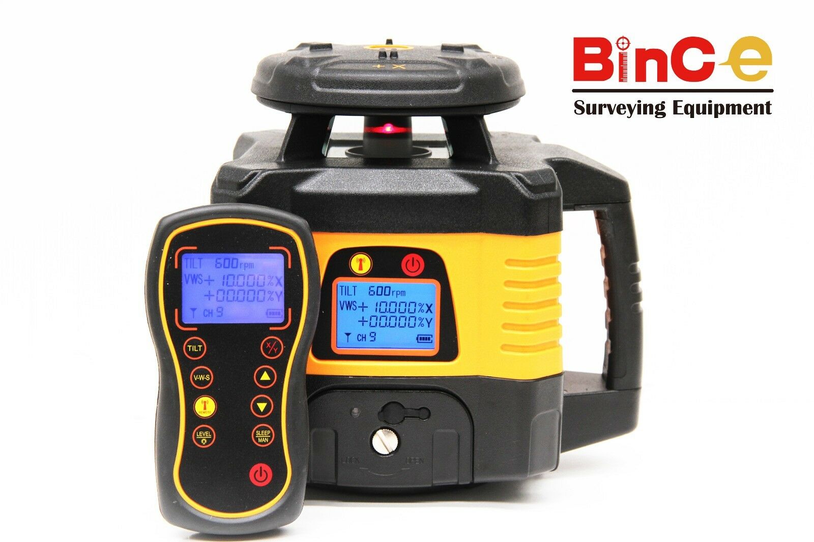 Rotary Laser Level Dual Axis Grade Leveling Rotating LCD Remote & Tripod & Staff