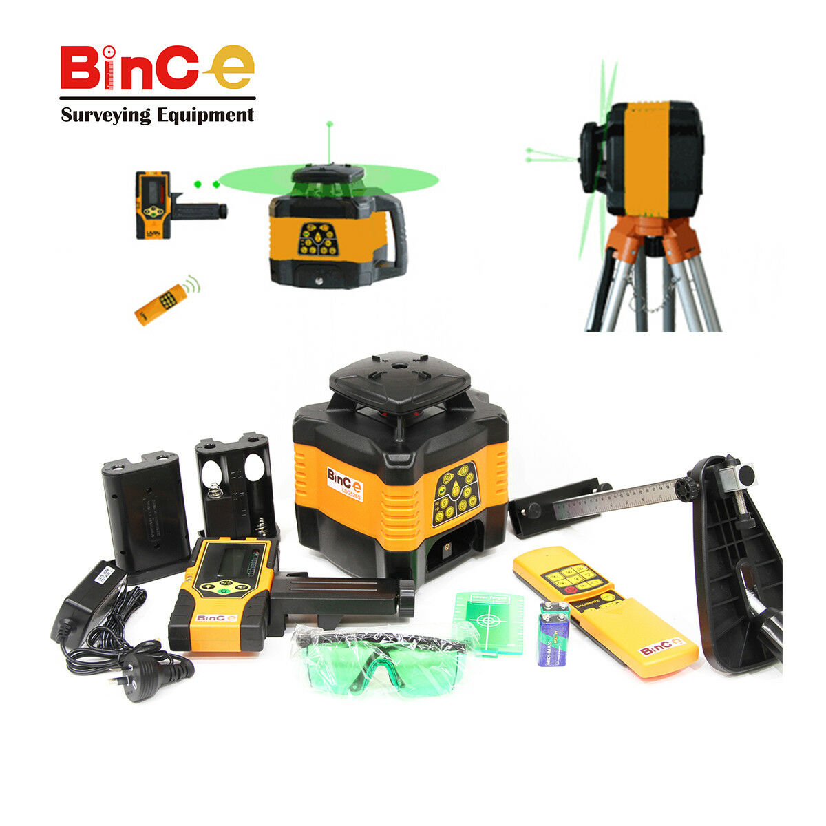 Green Beam Dual Axis Grade Rotary Rotating Laser Level R/C Detector/Tripod Staff