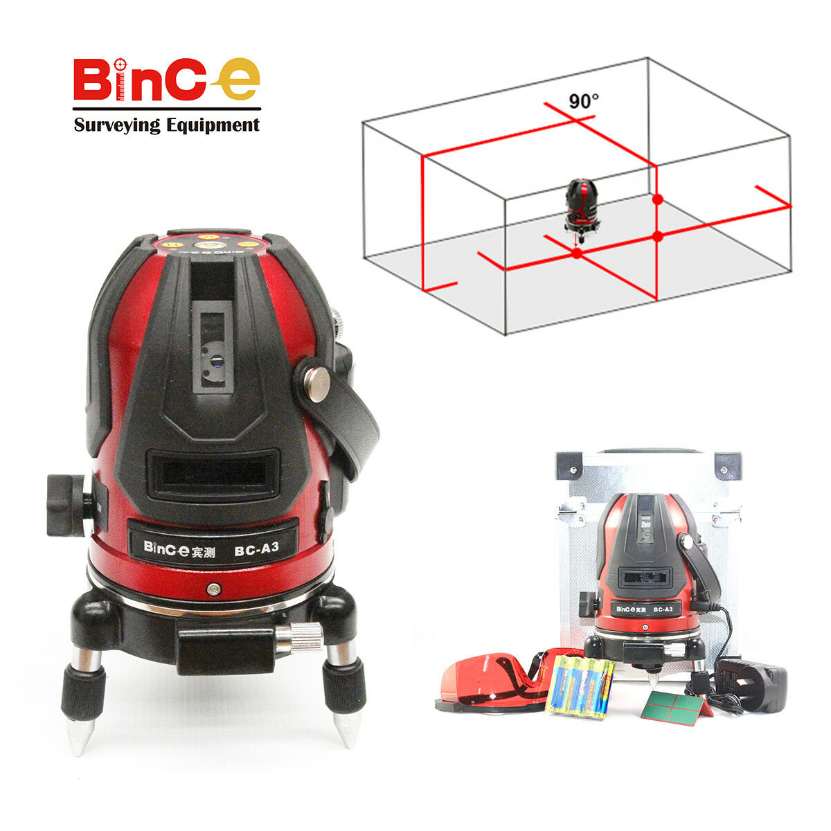 BC-A3 Cross Line Rotary Laser Level Red Beam 2V1H3D Self Leveling Rotating