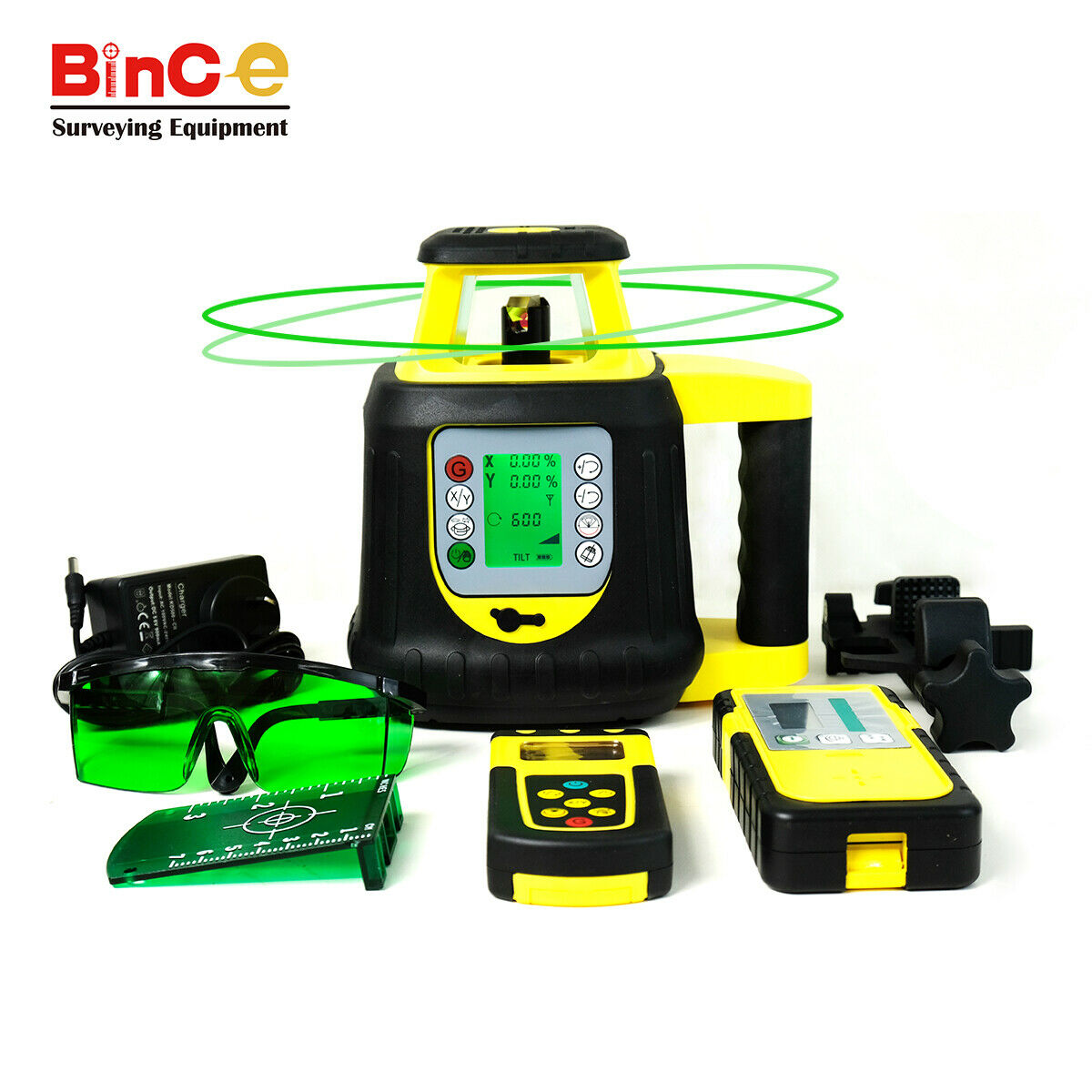 Electronic Leveling Green Rotating Rotary Laser Level w LCD Control & Detecter