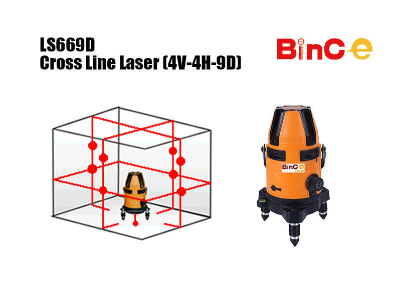 8 Line Cross Laser Level Red 9 Dot Rotary Self Leveling 4V4H9D & Tripod Kit