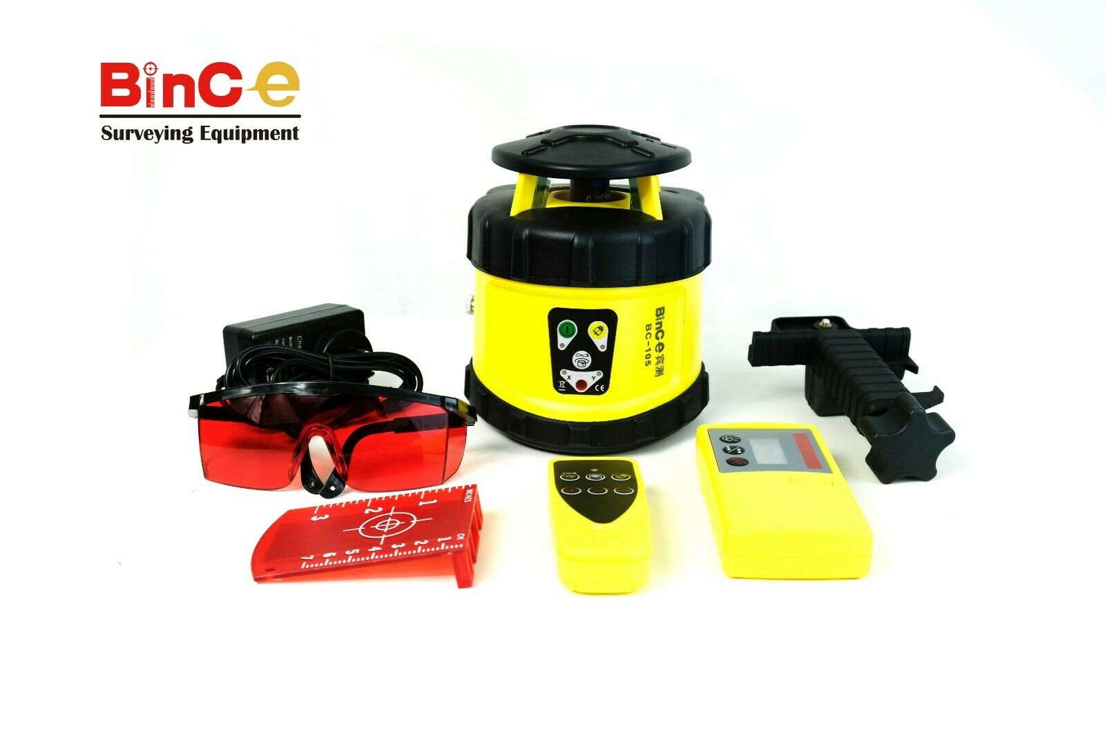 Electronic Leveling Rotating Rotary Laser Level Red w R/C Detecter Tripod Staff