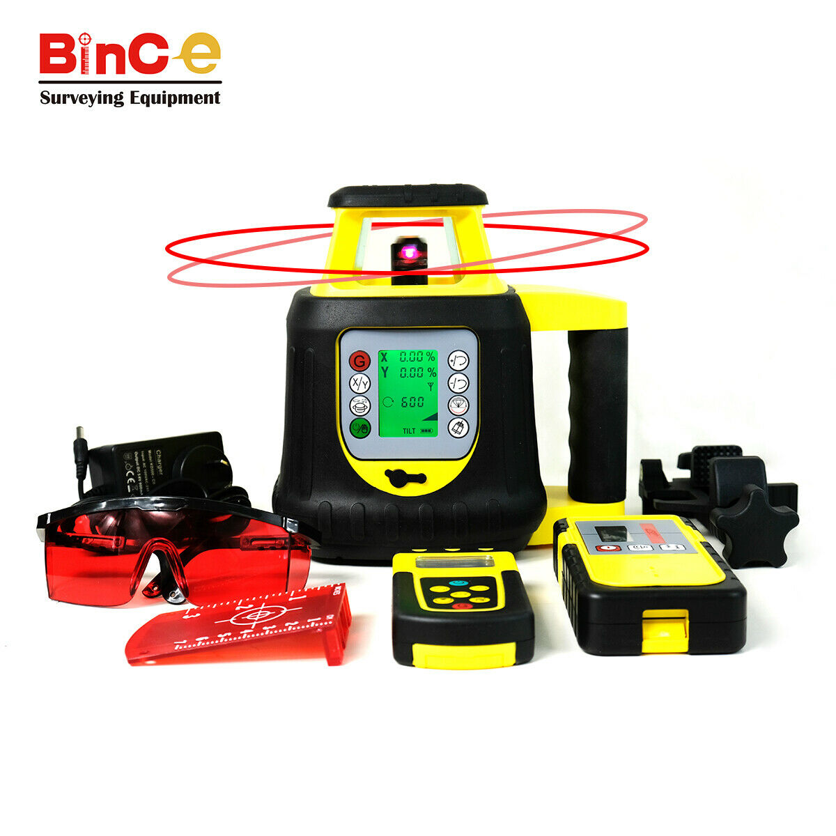 Electronic Leveling Red Rotating Rotary Laser Level w LCD Controller & Detecter