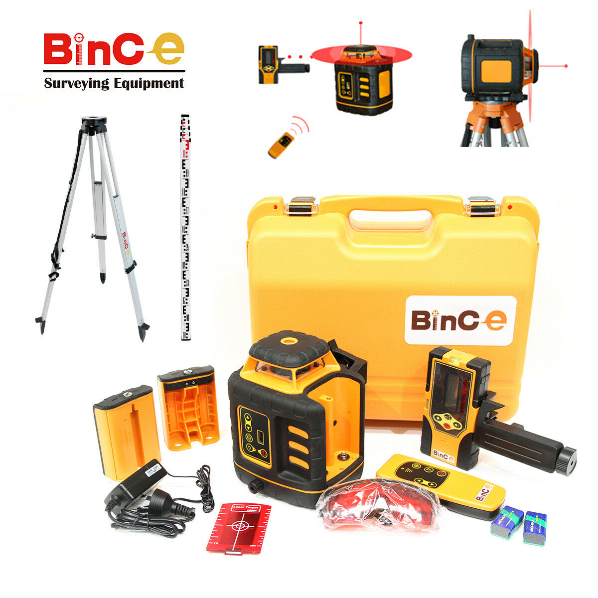 Red Beam Rotating Rotary Laser Level with Remote Control Receiver &Tripod &Staff