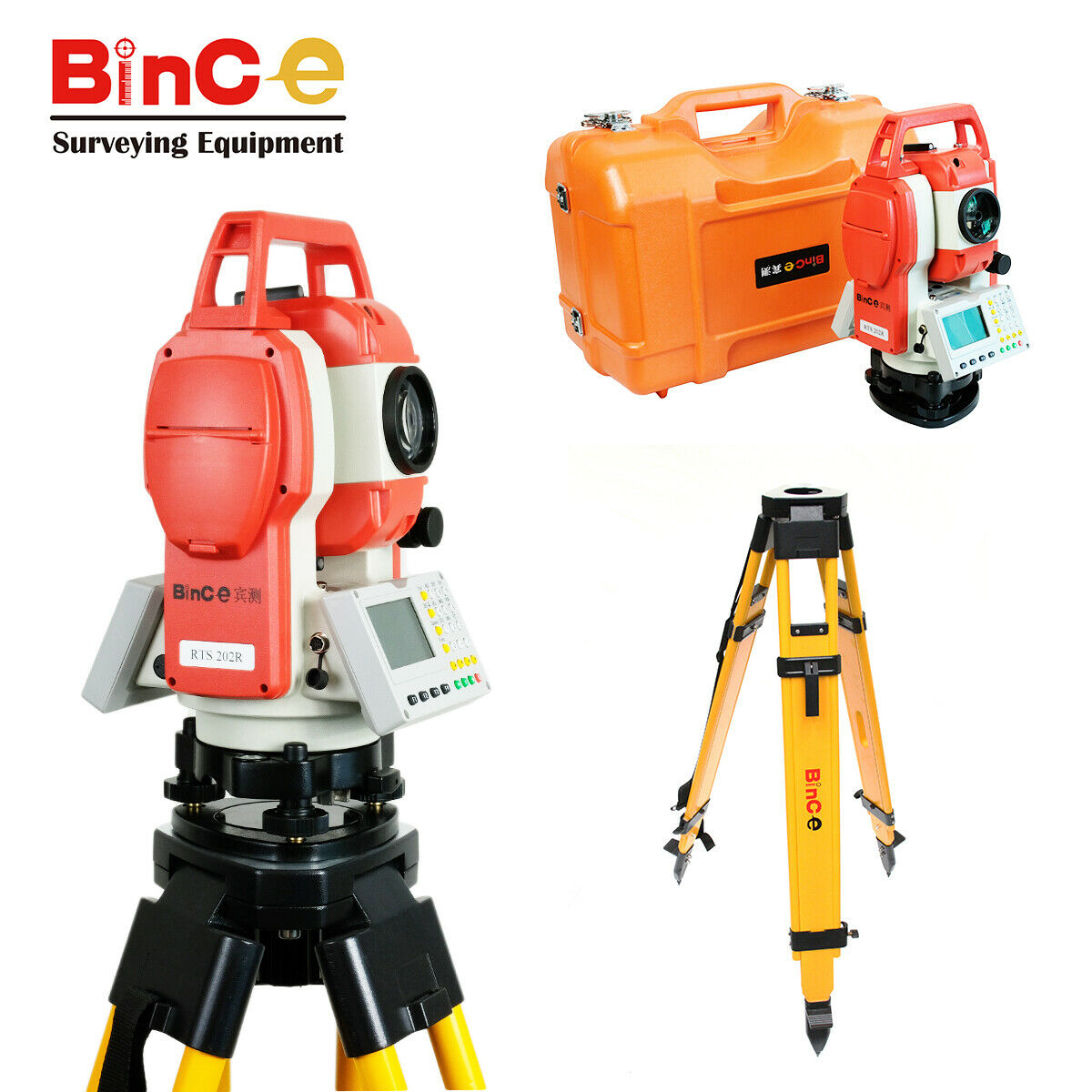 Bince RTS202R Reflectorless 600m 2'' Total Station with Heavy Duty Wood Tripod